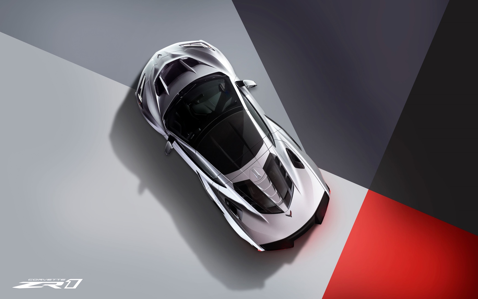 2026-corvette-zr1-silver Top-down view of 2026 Corvette ZR1 in Blade Silver Metallic. Preproduction model shown. Actual production model may vary.