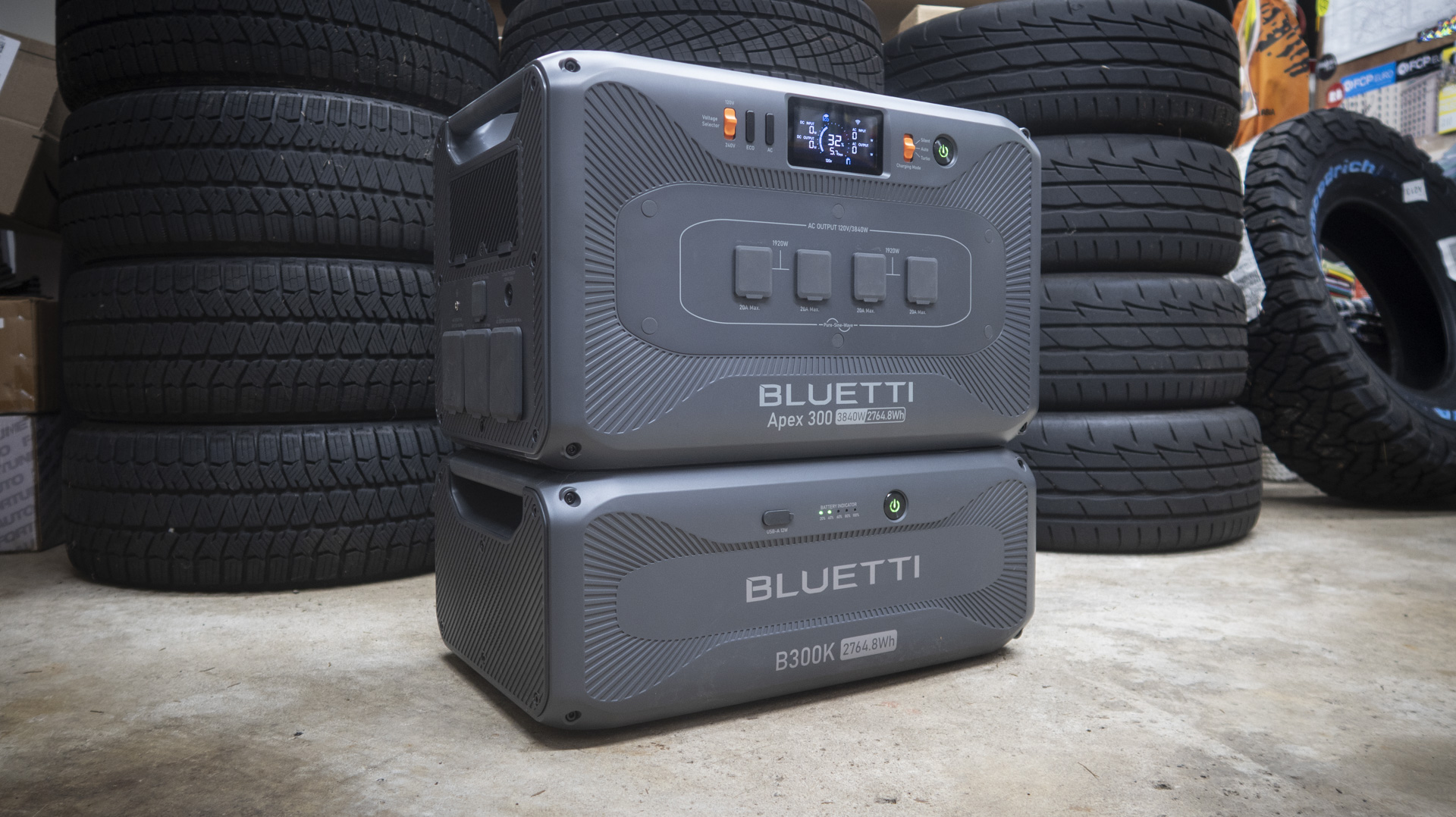 Bluetti Apex 300 portable power station with B300K battery.