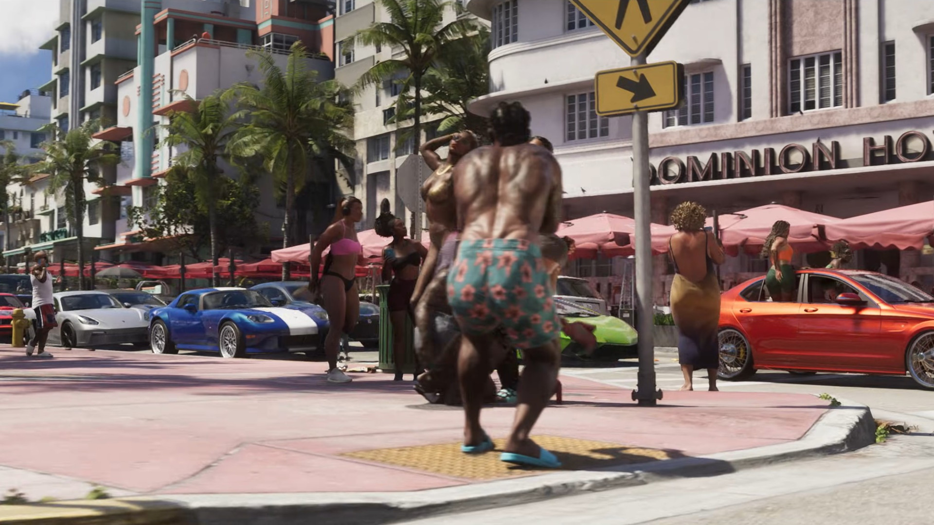 exotics Exotic and Sports cars in a screenshot from the Grand Theft Auto VI trailer.