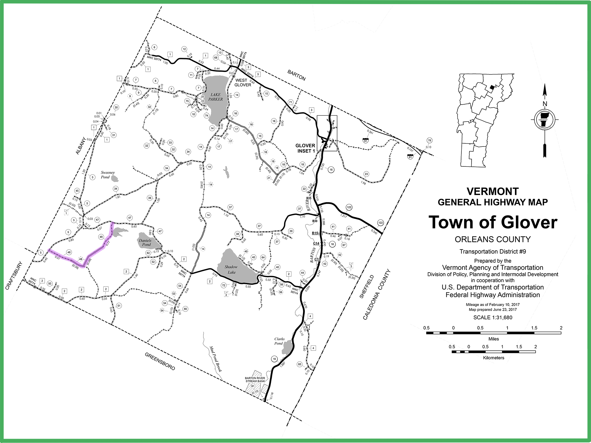 glover-map-official Vermont Agency of Transportation map of the town of Glover.