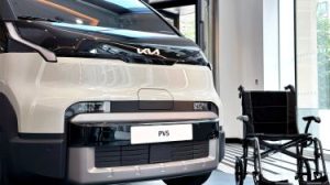 New Kia PV5 WAV - front end with wheelchair