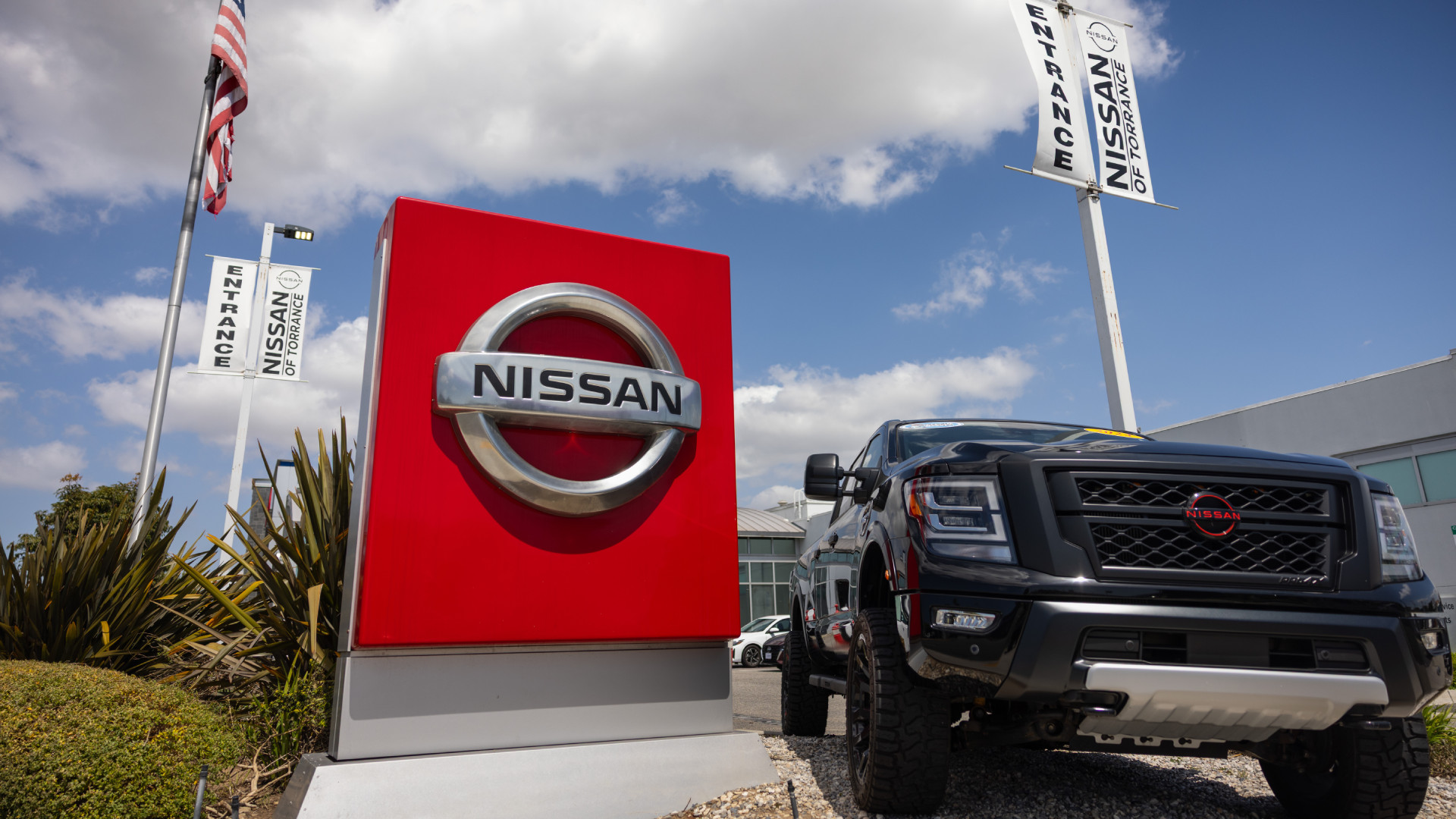 nissan-dealer-1 The Nissan of Torrance auto dealership, selling Honda cars, trucks and SUVs, on April 3, 2025 in Torrance, California. Car dealers are bracing for the effects of President Trump's newly imposed tariffs, saying the increases that will be attached to new foreign car imports and parts will likely be passed onto consumers, creating greater demand for used cars, that will not have tariff-pricing. (Photo by Jay L Clendenin/Getty Images)