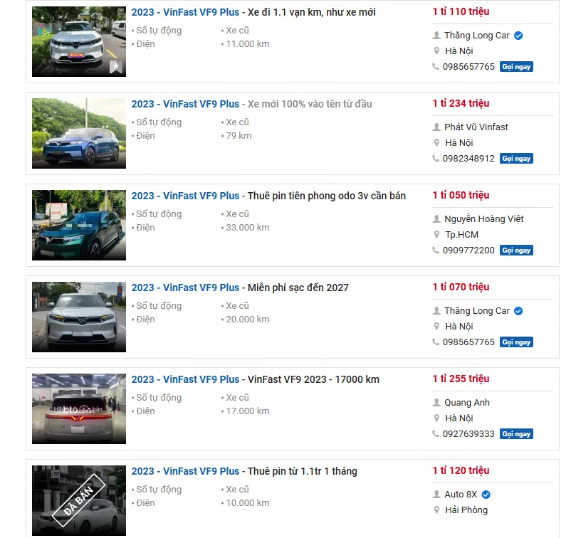Tin rao bán xe VinFast VF 9 Plus 2023 cũ.