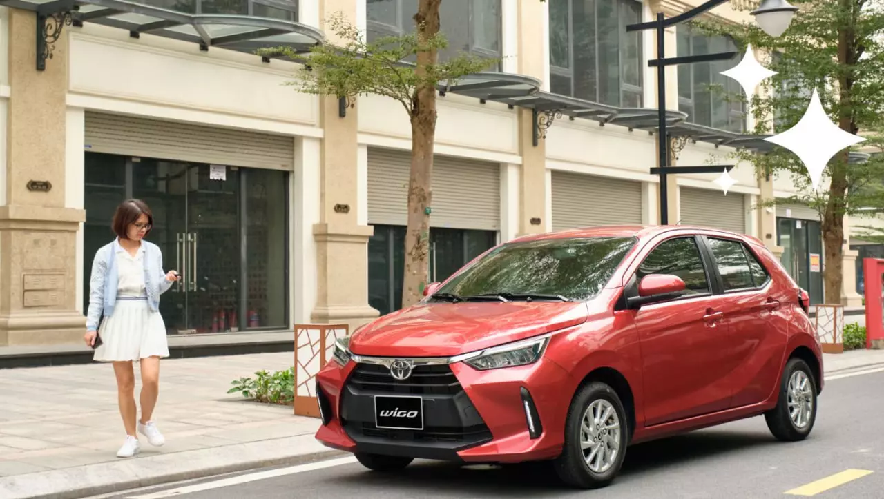 Hình ảnh chị Nguyễn Thúy bên chiếc Toyota Wigo 2023.
