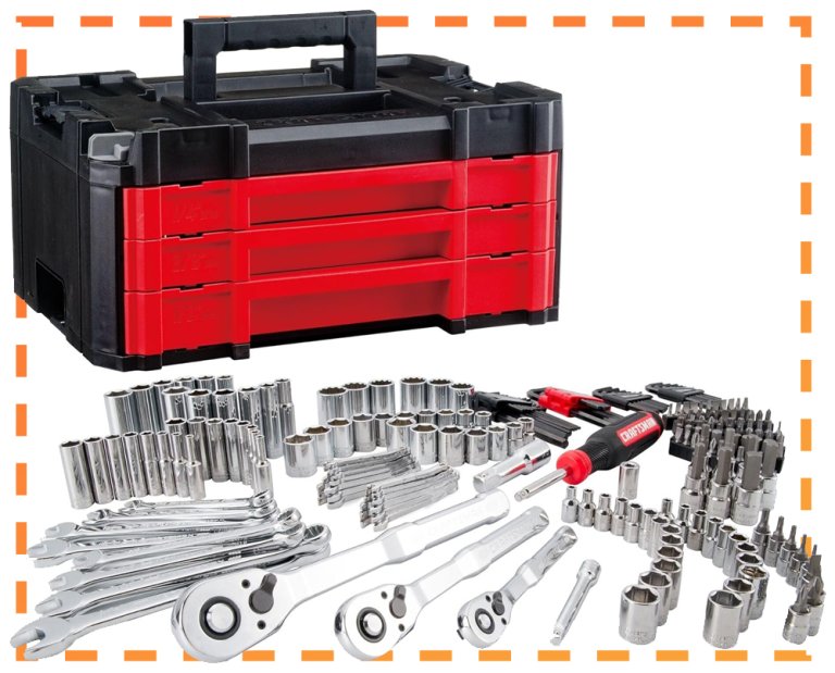amazontool-box2 Craftsman VERSASTACK Mechanics Tool Set, 1/4 in, 3/8 in, and 1/2 in Drive, 230 Piece (CMMT45306).