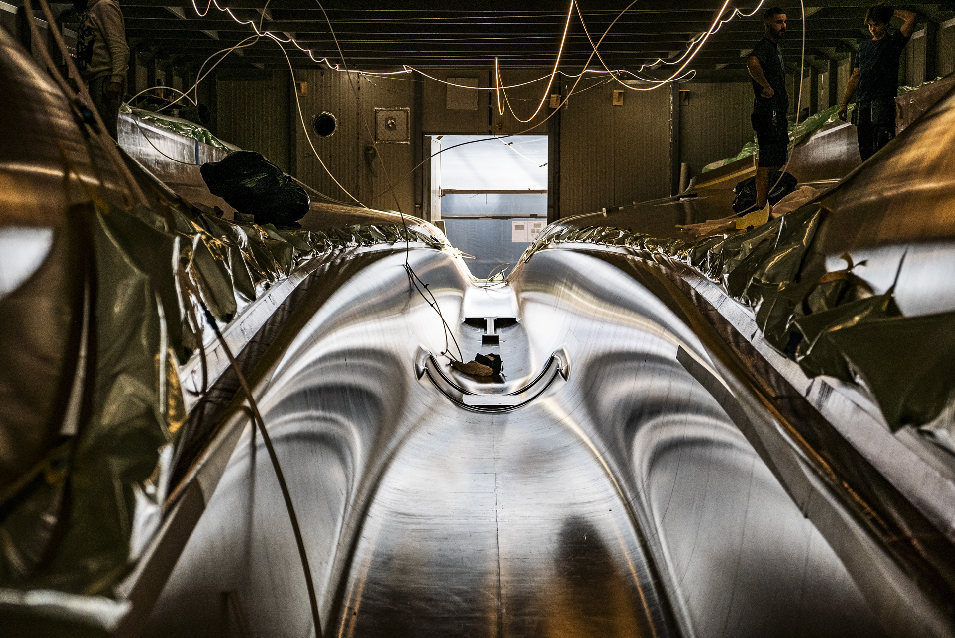Ferrari Hypersail hull being worked on.