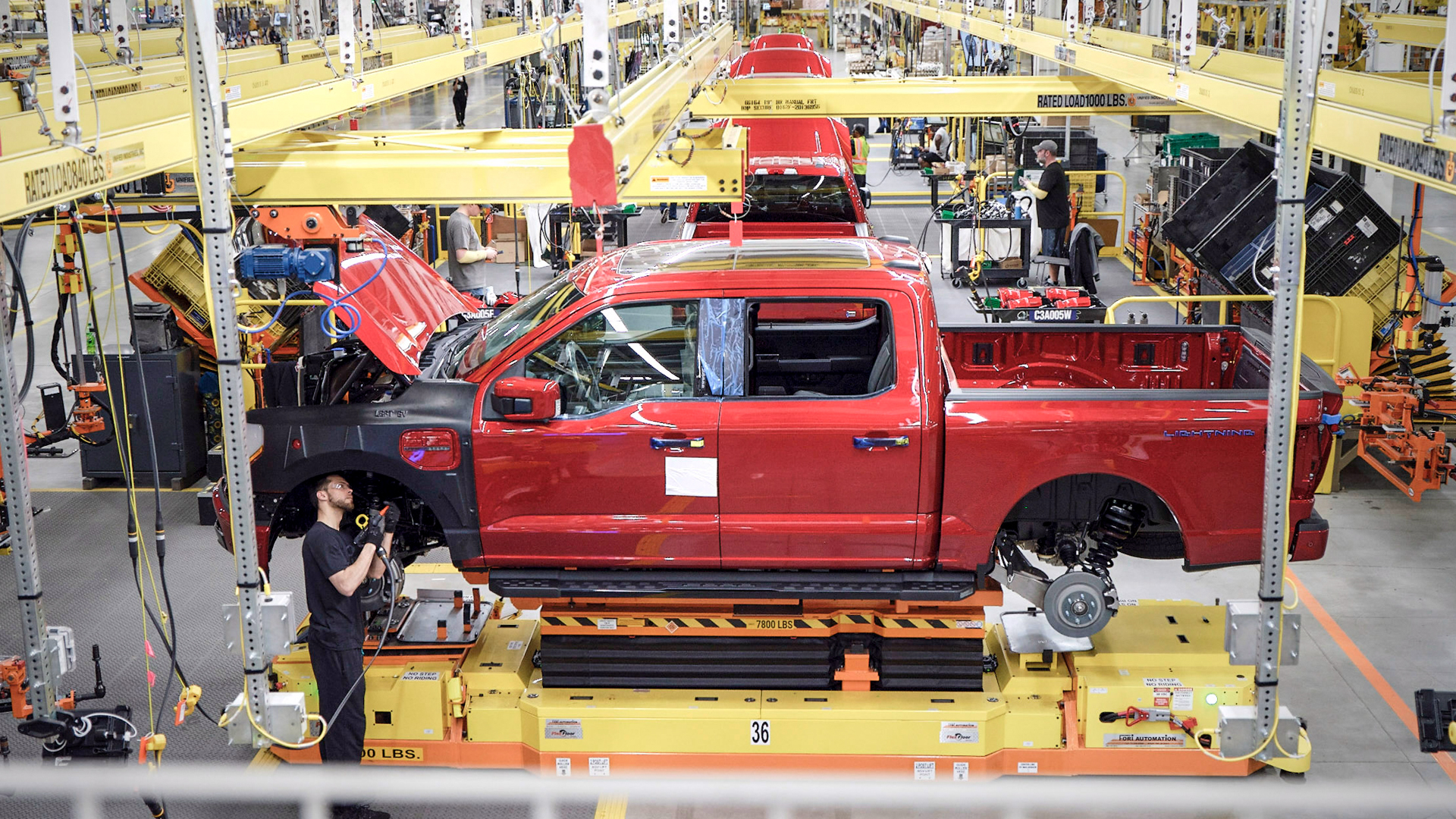 ford-f-150-lightning-assembly-1 A Ford Lightning truck being built at the Rouge Electric Vehicle Center.