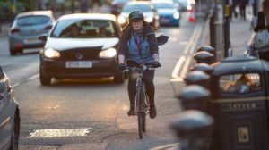 Cyclist riding on the road
