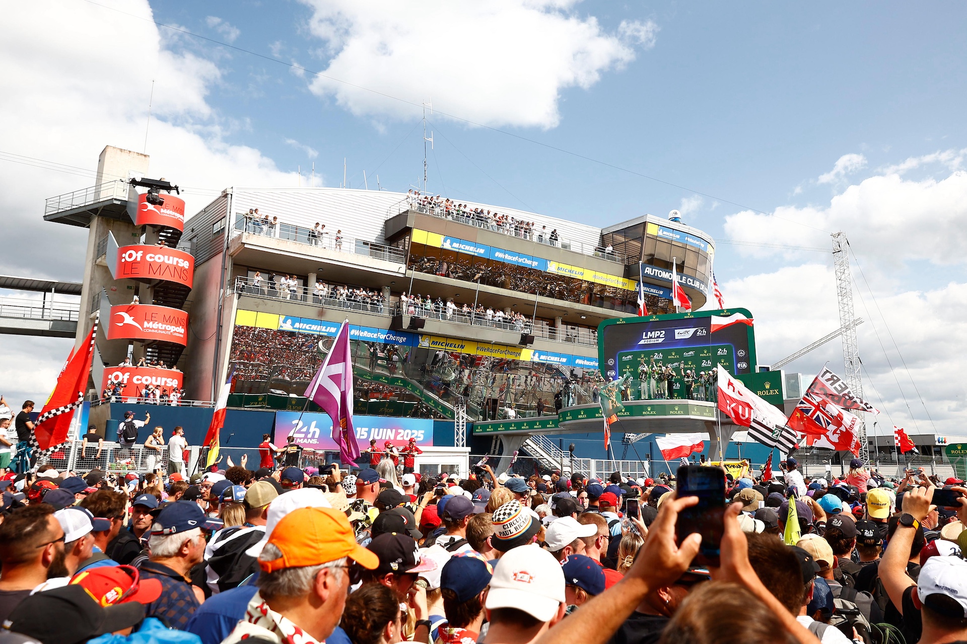 gettyimages-2220343812 LE MANS, FRANCE - JUNE 15: Podium finish in LMP2 category at the 24 Hours of Le Mans, the fourth round of the 2025 FIA WEC Championship, on the Le Mans 24 Hours circuit on 14 and 15 June 2025 in France. Winner :#43 Inter Europol Competition Oreca 07 - Gibson (LMP2). Pilots Jakub Smiechowski of Poland, Tom Dillmann of France, Nick Yelloly of the United Kingdom Second :#48 VDS Panis Racing France Oreca 07 - Gibson (LMP2). Pilots Oliver Gray of the United Kingdom, Esteban Masson, Franck Perera of France Third :#199 AO By TF United States Oreca 07 - Gibson Pro/Am (LMP2). Pilots PJ Hyett, Dane Cameron of the United States, Louis Deletraz of Switzerland. (Photo by Kristof Vermeulen/Eurasia Sport Images/Getty Images)