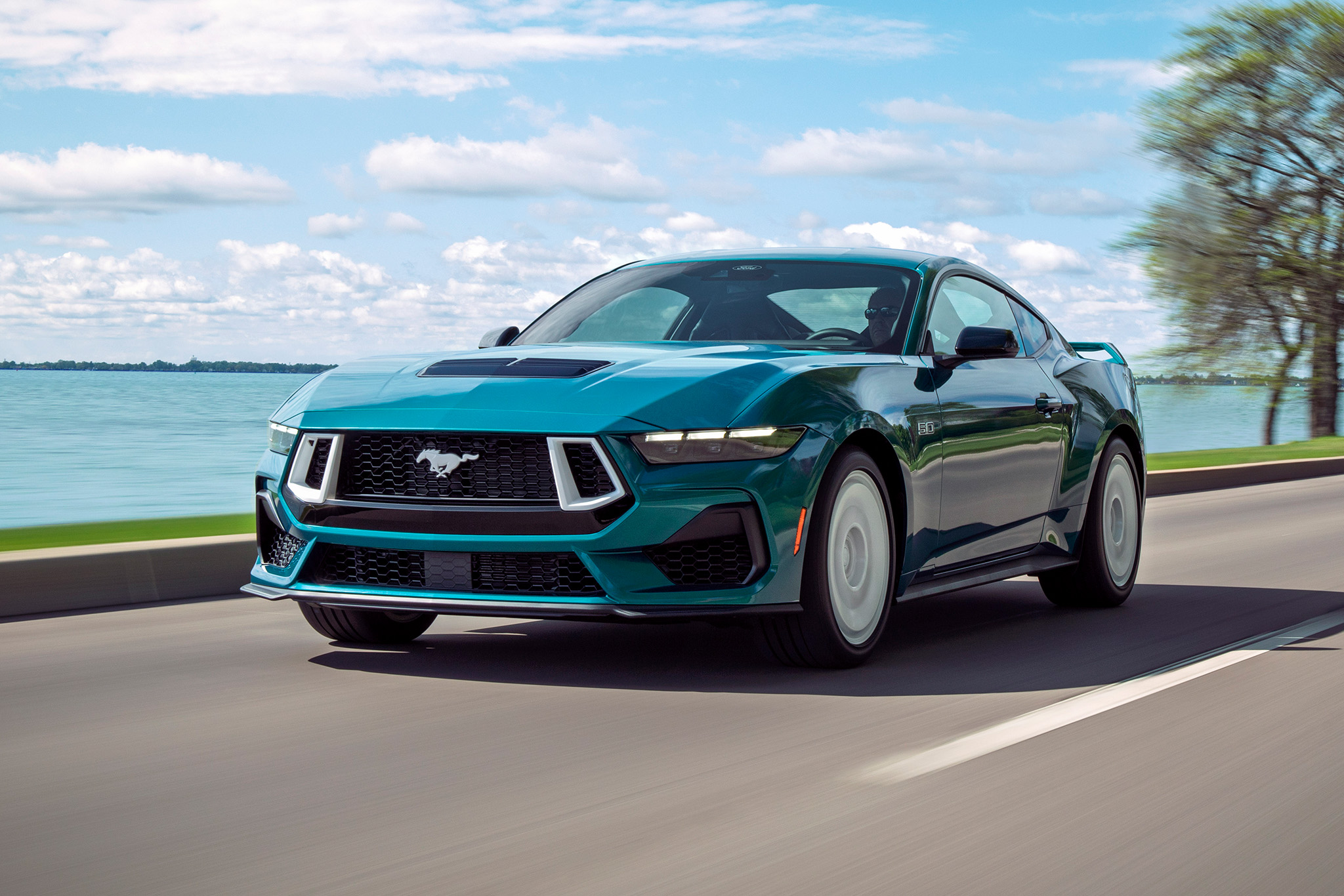 new-fox-mustang-inline-10 2026 Ford Mustang GT with the FX Package drives on the road.