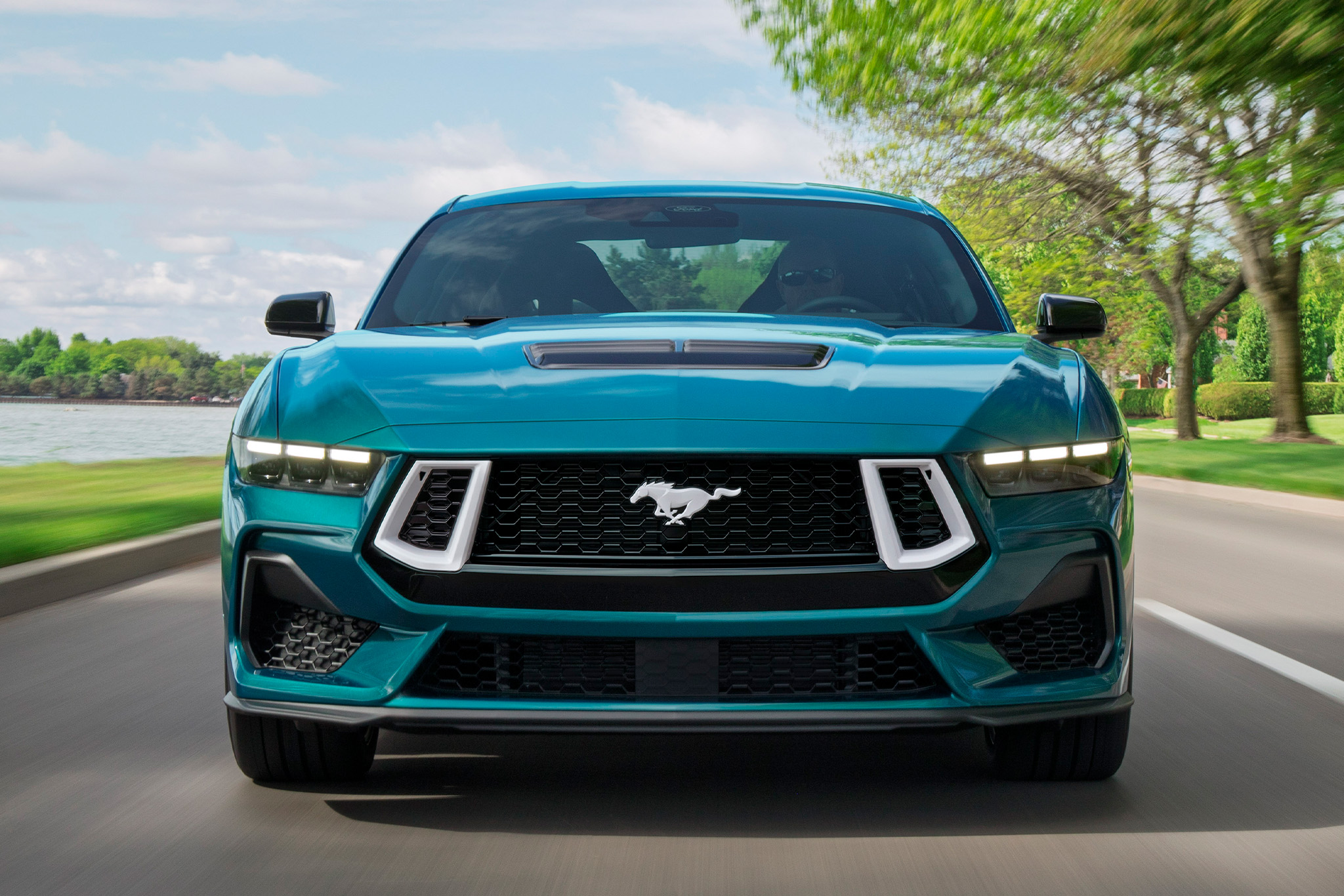 new-fox-mustang-inline-12 2026 Ford Mustang GT with the FX Package drives on the road.