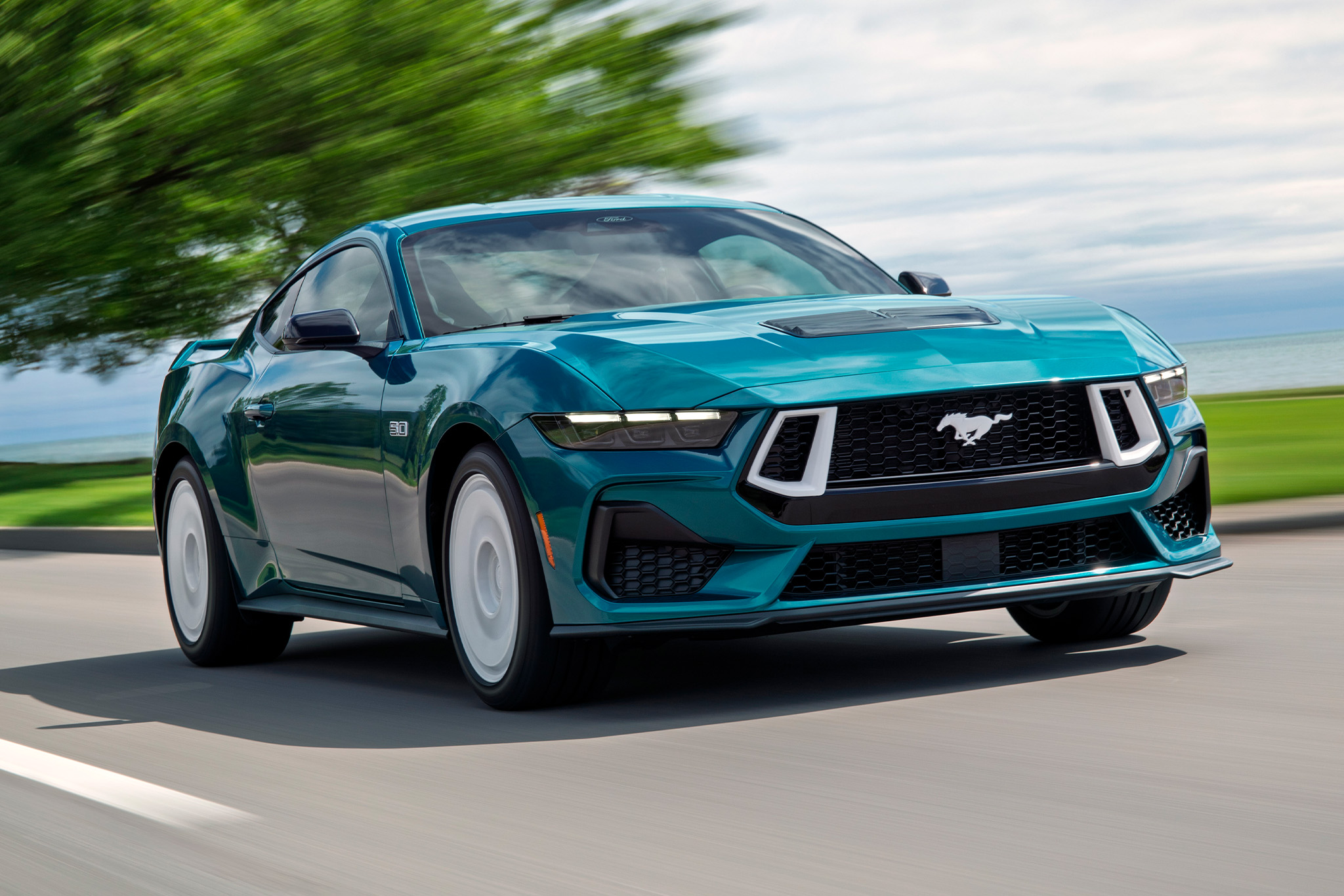 new-fox-mustang-inline-9 2026 Ford Mustang GT with the FX Package drives on the road.