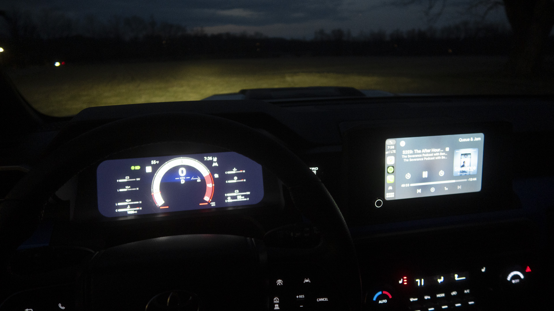 toyota-4runner-6g-thedrive-img_8038 2025 Toyota 4Runner TRD Sport dashboard at night.