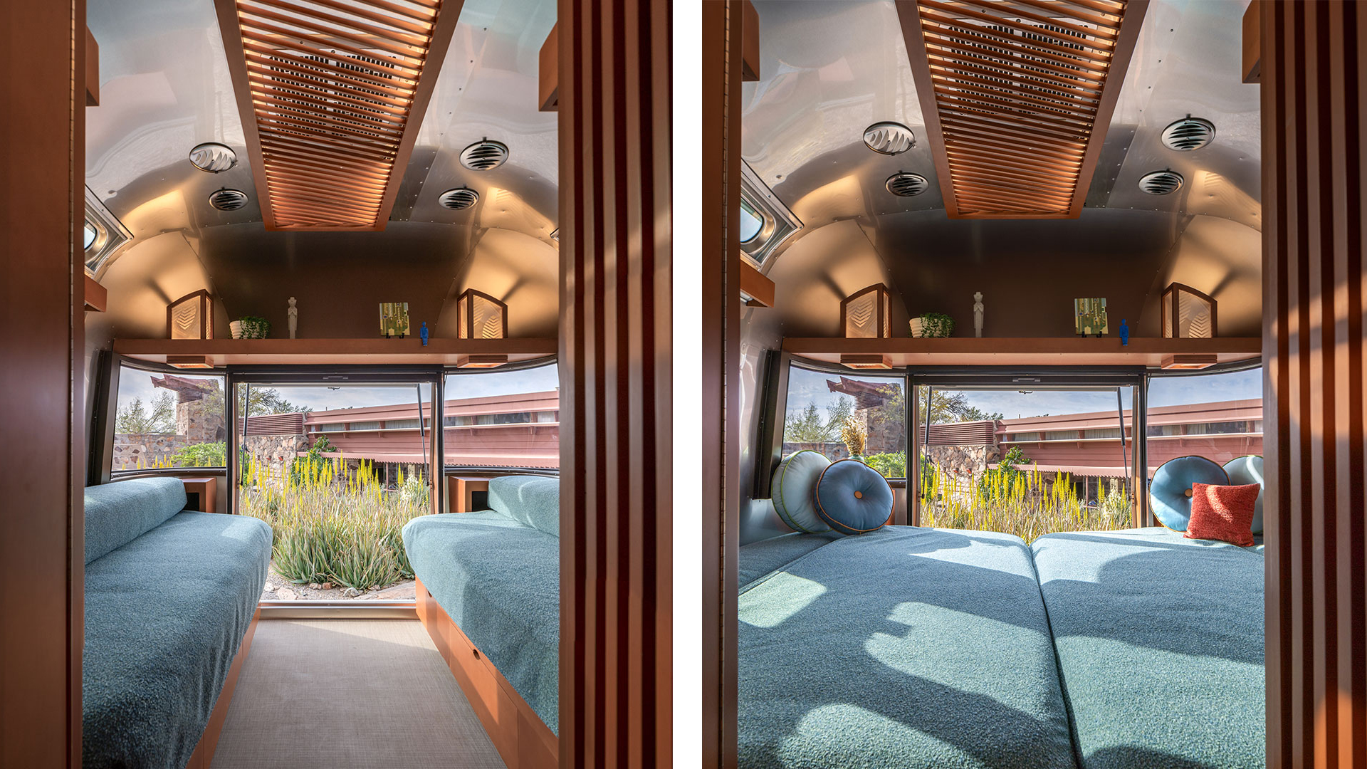 u66 Airstream Frank Lloyd Wright interior images.