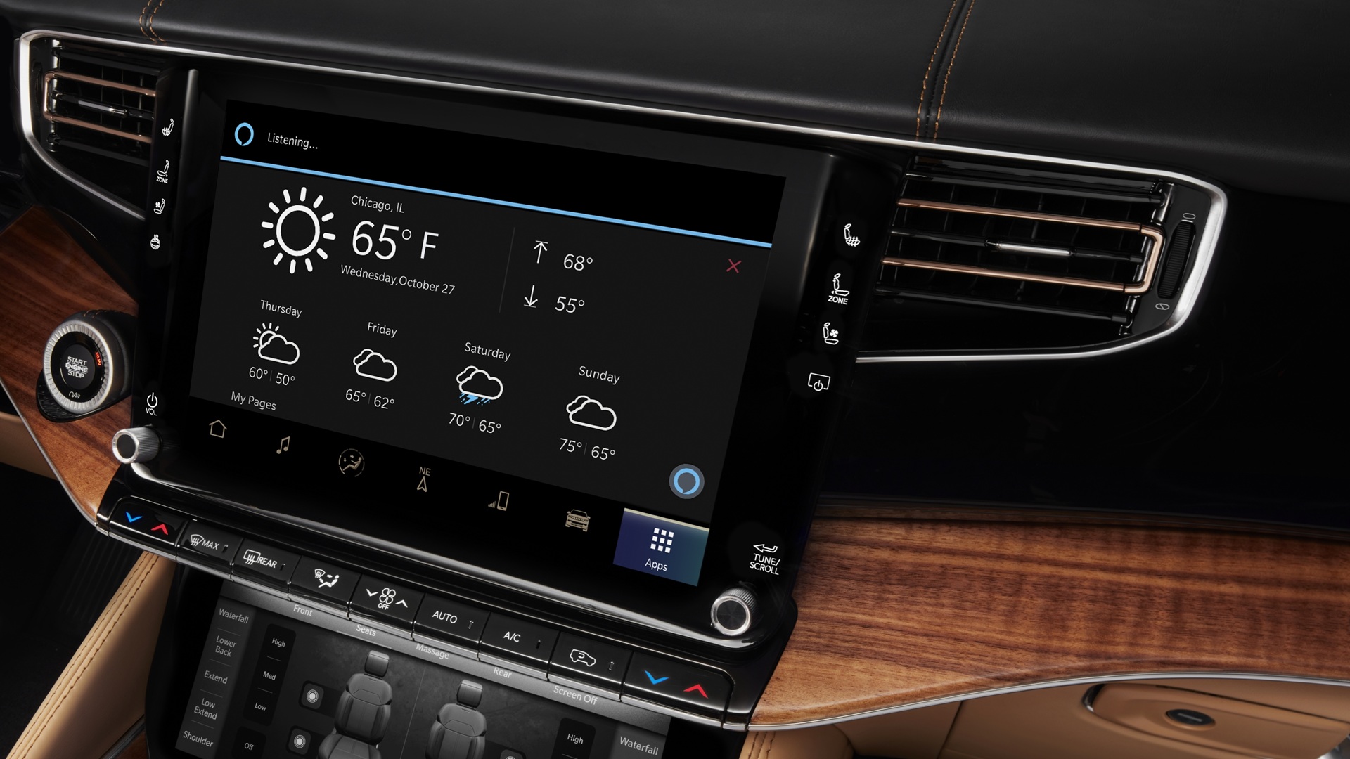 ws023_072gwhm1vau345obg5dkejk8l8jci9r 2023 Grand Wagoneer L features the new Uconnect 5 12-inch touchscreen with Alexa Home to Car functionality including in-vehicle Alexa virtual assistant with natural voice capability and Car to Home features.